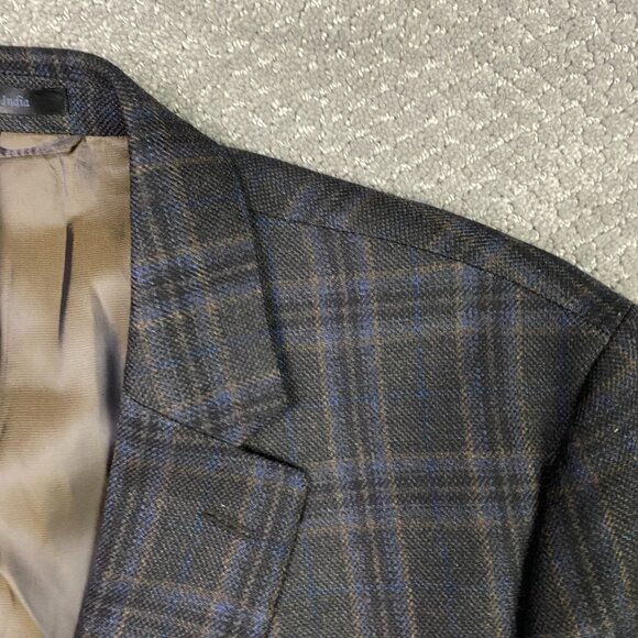 Lauren Ralph Lauren Wool Blazer Sport Coat Men's 44L Brown Blue Windowpane Plaid - Picture 3 of 15